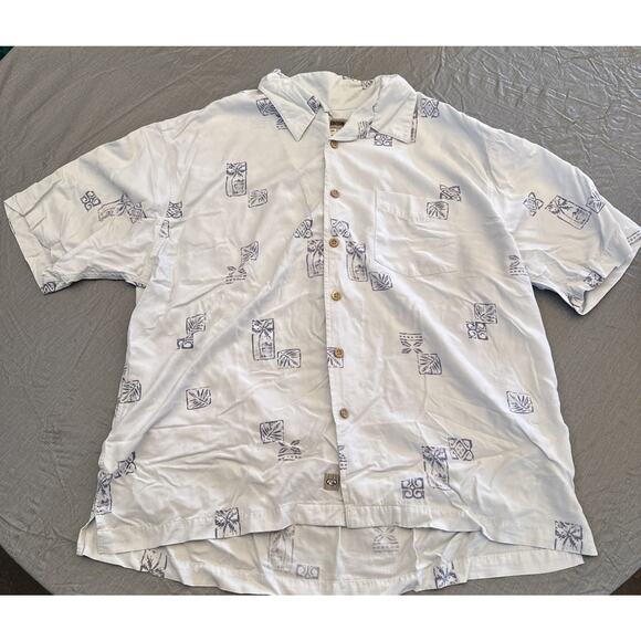 Quiksilver Silver Edition Shirt Men Large Blue Island Coastal Button Front - Picture 1 of 13